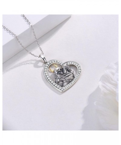 Skeleton Necklace Sterling Silver Skeleton Lover Pendant Necklace Skull Gothic Jewelry for Women Men Silver $23.50 Necklaces