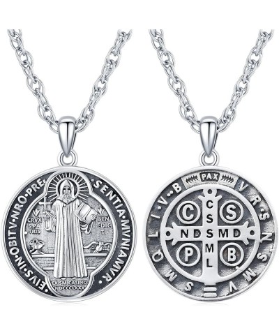 S925 Sterling Silver St Michael/St Christopher/St Benedict/St Jesus Medal Necklace for Men Women Archangel Raguel/Uriel Prote...