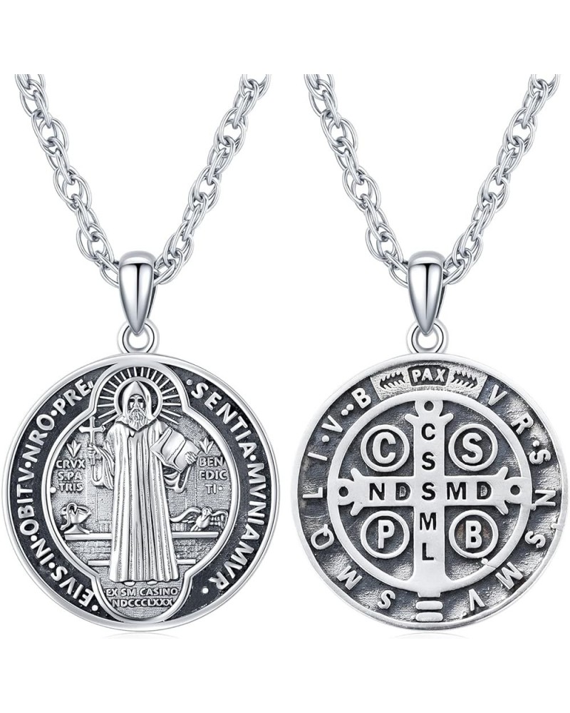 S925 Sterling Silver St Michael/St Christopher/St Benedict/St Jesus Medal Necklace for Men Women Archangel Raguel/Uriel Prote...