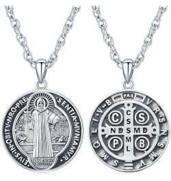 S925 Sterling Silver St Michael/St Christopher/St Benedict/St Jesus Medal Necklace for Men Women Archangel Raguel/Uriel Prote...