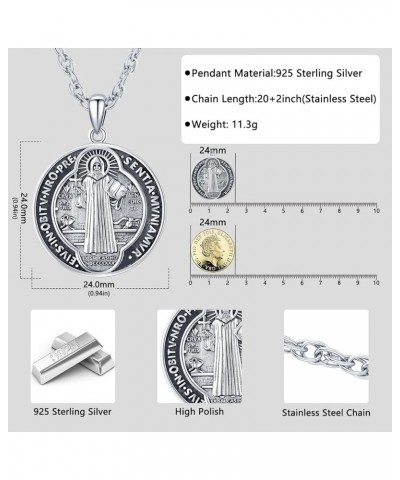 S925 Sterling Silver St Michael/St Christopher/St Benedict/St Jesus Medal Necklace for Men Women Archangel Raguel/Uriel Prote...