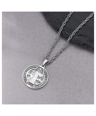 S925 Sterling Silver St Michael/St Christopher/St Benedict/St Jesus Medal Necklace for Men Women Archangel Raguel/Uriel Prote...