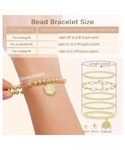 Gold Beaded Bracelet for Women - 14K Real Gold Plated Bead Bracelet Stretchable Elastic Chain Ball Bracelet Kit Jewelry Gifts...