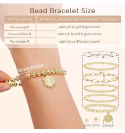 Gold Beaded Bracelet for Women - 14K Real Gold Plated Bead Bracelet Stretchable Elastic Chain Ball Bracelet Kit Jewelry Gifts...