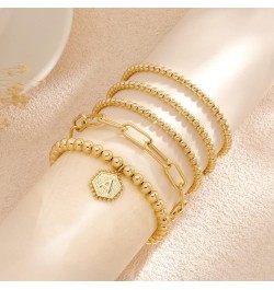 Gold Beaded Bracelet for Women - 14K Real Gold Plated Bead Bracelet Stretchable Elastic Chain Ball Bracelet Kit Jewelry Gifts...