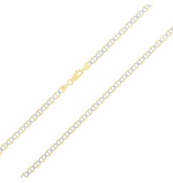 10k Yellow Gold 4mm Solid Mariner Anchor Link Chain Diamond Cut Two Tone Pave Bracelet, Womens Mens 7" 7.5" 8" 8.5" 9 Yellow ...