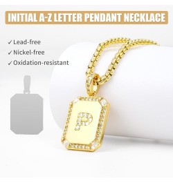 Initial Letter Pendant Necklace for Women,Square Gold Capital A-Z letter pendant necklace,Resizable Chain 20"-22", Gift Packe...