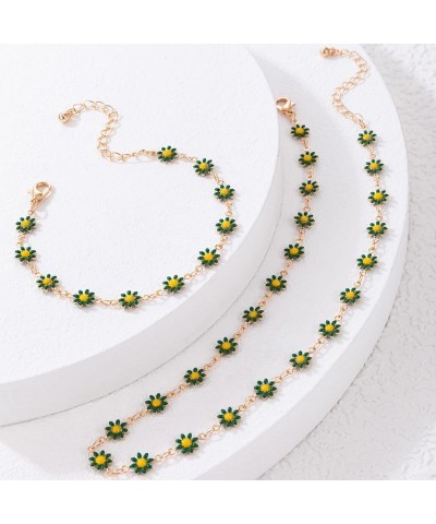 Daisy Flower Necklace Bracelet for Women Bohemian Enamel Daisy Choker Necklace Bracelet Handmade Gold Daisy Spring Sunflower ...