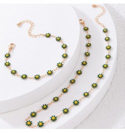 Daisy Flower Necklace Bracelet for Women Bohemian Enamel Daisy Choker Necklace Bracelet Handmade Gold Daisy Spring Sunflower ...