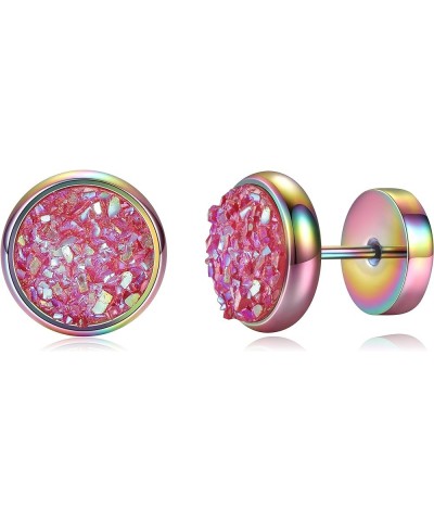 Titanium Screw Flat Back Earrings Glitter Cheater Studs Big Barbell Dot Disc Hypoallergenic Rainbow-Pink $9.51 Earrings