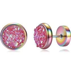 Titanium Screw Flat Back Earrings Glitter Cheater Studs Big Barbell Dot Disc Hypoallergenic Rainbow-Pink $9.51 Earrings