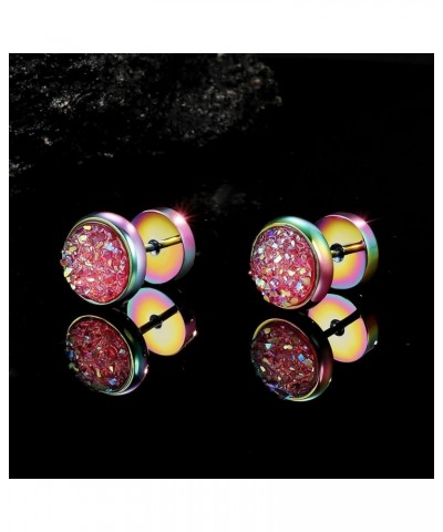 Titanium Screw Flat Back Earrings Glitter Cheater Studs Big Barbell Dot Disc Hypoallergenic Rainbow-Pink $9.51 Earrings