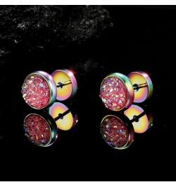 Titanium Screw Flat Back Earrings Glitter Cheater Studs Big Barbell Dot Disc Hypoallergenic Rainbow-Pink $9.51 Earrings