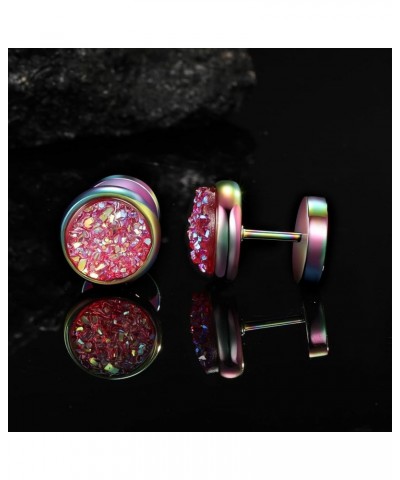 Titanium Screw Flat Back Earrings Glitter Cheater Studs Big Barbell Dot Disc Hypoallergenic Rainbow-Pink $9.51 Earrings