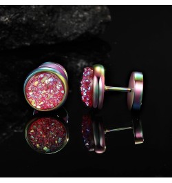 Titanium Screw Flat Back Earrings Glitter Cheater Studs Big Barbell Dot Disc Hypoallergenic Rainbow-Pink $9.51 Earrings