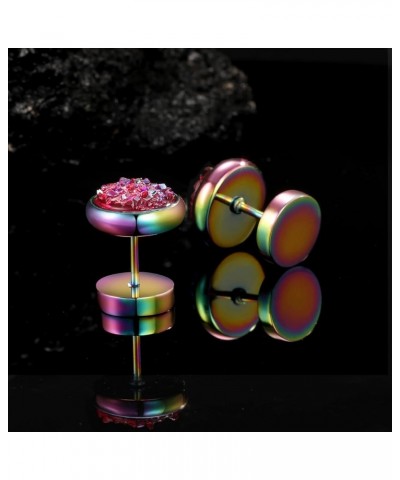 Titanium Screw Flat Back Earrings Glitter Cheater Studs Big Barbell Dot Disc Hypoallergenic Rainbow-Pink $9.51 Earrings