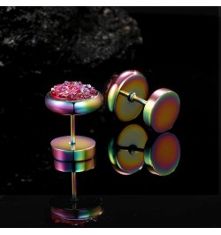 Titanium Screw Flat Back Earrings Glitter Cheater Studs Big Barbell Dot Disc Hypoallergenic Rainbow-Pink $9.51 Earrings