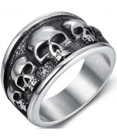 Retro Vintage Stainless Steel Gothic Death Skull Skeleton Cocktail Party Biker Statement Halloween Ring Silver $9.29 Rings