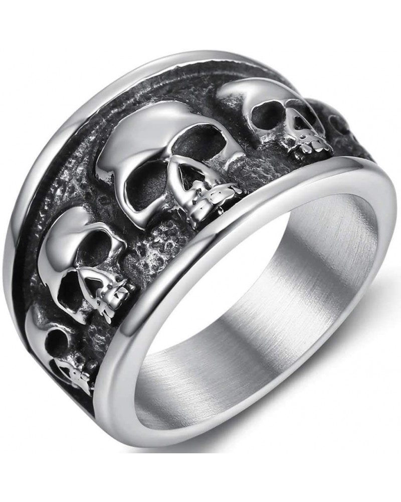 Retro Vintage Stainless Steel Gothic Death Skull Skeleton Cocktail Party Biker Statement Halloween Ring Silver $9.29 Rings