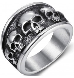 Retro Vintage Stainless Steel Gothic Death Skull Skeleton Cocktail Party Biker Statement Halloween Ring Silver $9.29 Rings