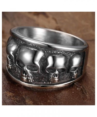 Retro Vintage Stainless Steel Gothic Death Skull Skeleton Cocktail Party Biker Statement Halloween Ring Silver $9.29 Rings