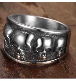 Retro Vintage Stainless Steel Gothic Death Skull Skeleton Cocktail Party Biker Statement Halloween Ring Silver $9.29 Rings