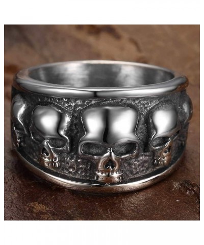 Retro Vintage Stainless Steel Gothic Death Skull Skeleton Cocktail Party Biker Statement Halloween Ring Silver $9.29 Rings