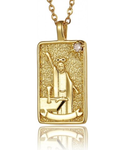 Vintage Tarot Cards Necklace with Zircon for Women Teens, Stainless Steel Gold Plated Tarot Dangle Pendant Jewelry Magician $...