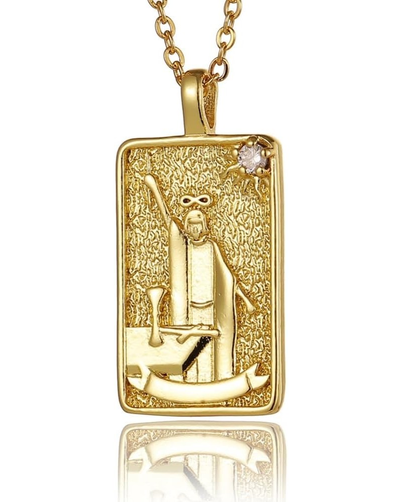 Vintage Tarot Cards Necklace with Zircon for Women Teens, Stainless Steel Gold Plated Tarot Dangle Pendant Jewelry Magician $...