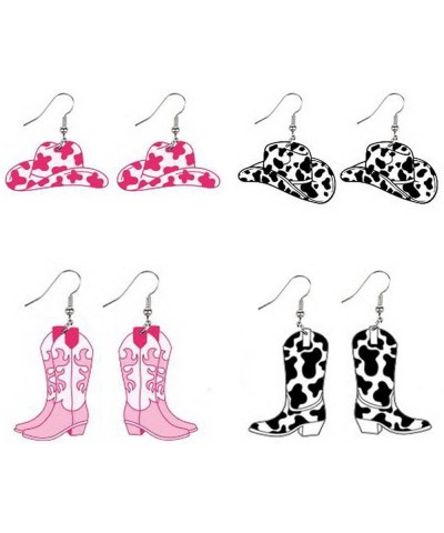 4 Pairs Cowgirl Cowboy Boot Earrings Cute Western Drop Dangle Earrings Pink Black Howdy Cowgirl Cowboy Hat Earrings for Women...