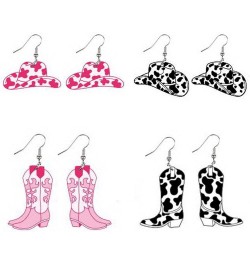 4 Pairs Cowgirl Cowboy Boot Earrings Cute Western Drop Dangle Earrings Pink Black Howdy Cowgirl Cowboy Hat Earrings for Women...