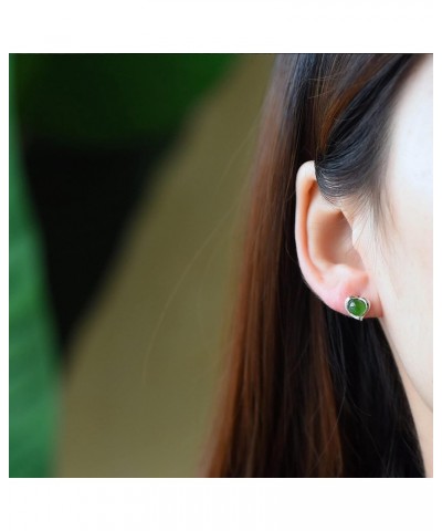 French Touch Genuine Nephrite Jade Sterling Silver hypoallergenic Stud Earrings Silver and Jade Combination Healing Protectio...