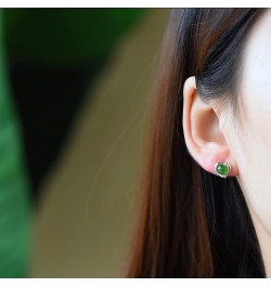 French Touch Genuine Nephrite Jade Sterling Silver hypoallergenic Stud Earrings Silver and Jade Combination Healing Protectio...