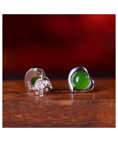 French Touch Genuine Nephrite Jade Sterling Silver hypoallergenic Stud Earrings Silver and Jade Combination Healing Protectio...