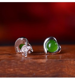 French Touch Genuine Nephrite Jade Sterling Silver hypoallergenic Stud Earrings Silver and Jade Combination Healing Protectio...