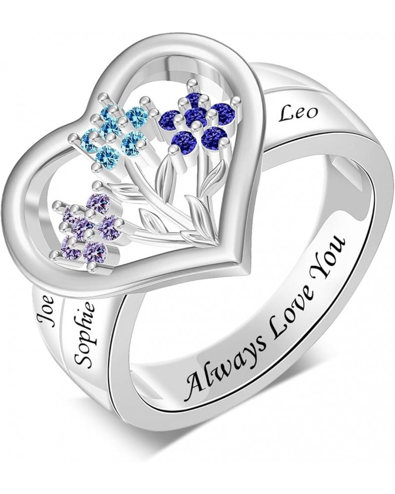 Personalized Birthstone Flower Ring for Mom Heart Mothers Ring with 1-6 Names 925 Sterling Silver Family Ring Mother Daughter...