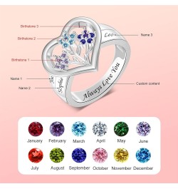 Personalized Birthstone Flower Ring for Mom Heart Mothers Ring with 1-6 Names 925 Sterling Silver Family Ring Mother Daughter...