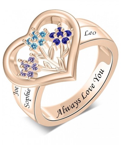 Personalized Birthstone Flower Ring for Mom Heart Mothers Ring with 1-6 Names 925 Sterling Silver Family Ring Mother Daughter...