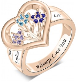 Personalized Birthstone Flower Ring for Mom Heart Mothers Ring with 1-6 Names 925 Sterling Silver Family Ring Mother Daughter...