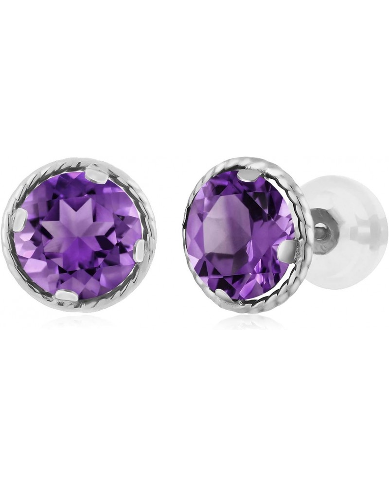 14K White Gold Round Purple Amethyst Stud Earrings For Women (1.40 Cttw, Gemstone Birthstone, Round 6MM) $43.05 Earrings