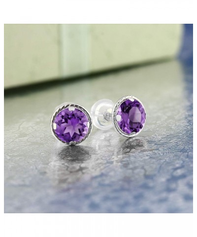 14K White Gold Round Purple Amethyst Stud Earrings For Women (1.40 Cttw, Gemstone Birthstone, Round 6MM) $43.05 Earrings