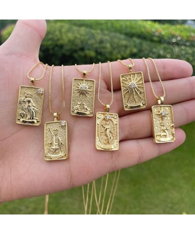 Vintage Tarot Cards Necklace with Zircon for Women Teens, Stainless Steel Gold Plated Tarot Dangle Pendant Jewelry Magician $...