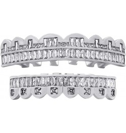 Diamond Grillz Teeth for Men Women 18K Gold Silver Plated 8 Top Teeth & 8 Bottom Tooth Silver $13.16 Body Jewelry