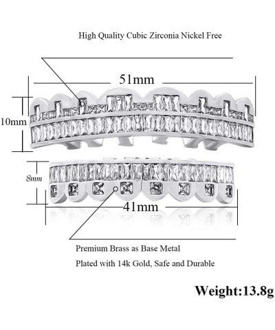 Diamond Grillz Teeth for Men Women 18K Gold Silver Plated 8 Top Teeth & 8 Bottom Tooth Silver $13.16 Body Jewelry