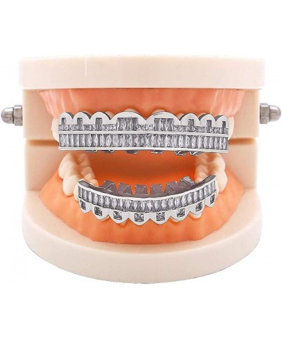 Diamond Grillz Teeth for Men Women 18K Gold Silver Plated 8 Top Teeth & 8 Bottom Tooth Silver $13.16 Body Jewelry