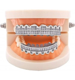 Diamond Grillz Teeth for Men Women 18K Gold Silver Plated 8 Top Teeth & 8 Bottom Tooth Silver $13.16 Body Jewelry