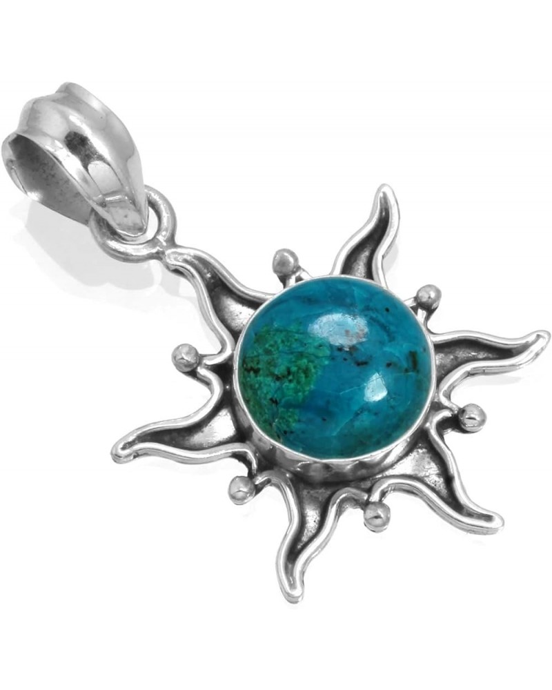 925 Sterling Silver Statement Pendant for Women 10 MM Round Gemstone Handmade Jewelry for Gift (99512_P) Chrysocolla $15.12 N...