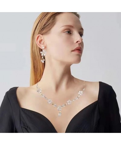 AAA Cubic Zirconia CZ Silver Plated Teardrop Flower Necklaces Dangle Earrings Jewelry Sets for Brides Bridesmaids Women Weddi...