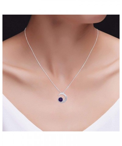 14k White Gold Over Sterling Silver Simulated Birthstone Crescent Moon Pendant Necklace for Women with 18" Chain Simulated Al...