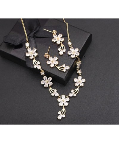 AAA Cubic Zirconia CZ Silver Plated Teardrop Flower Necklaces Dangle Earrings Jewelry Sets for Brides Bridesmaids Women Weddi...